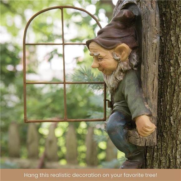 12-inch Elf Out The Door Tree Hugger -Yard Decorations -Whimsical Tree Sculpture - Picture 4 of 7